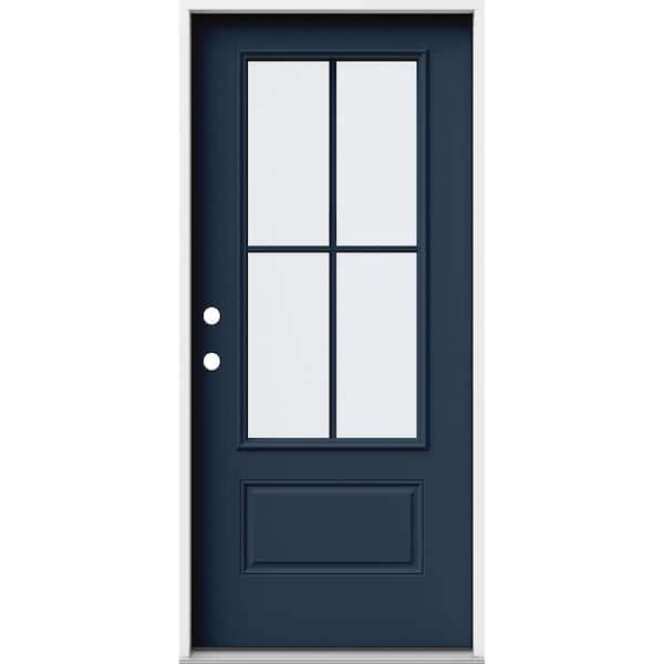 JELD-WEN 36 in. x 80 in. 1 Panel Right-Hand/Inswing 3/4 Lite Clear Glass Revival Blue Steel Prehung Front Door