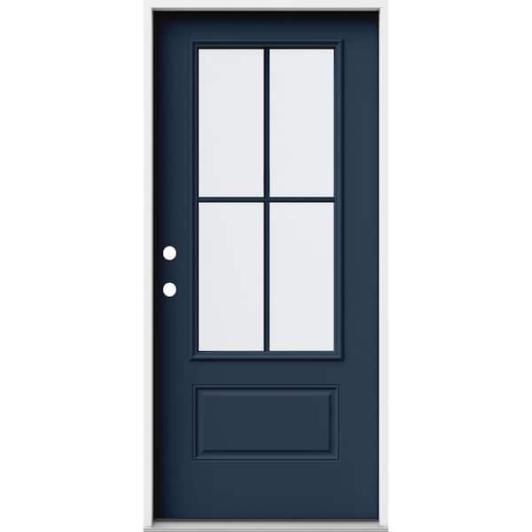 36 in. x 80 in. 1 Panel Right-Hand/Inswing 3/4 Lite Clear Glass Revival Blue Steel Prehung Front Door