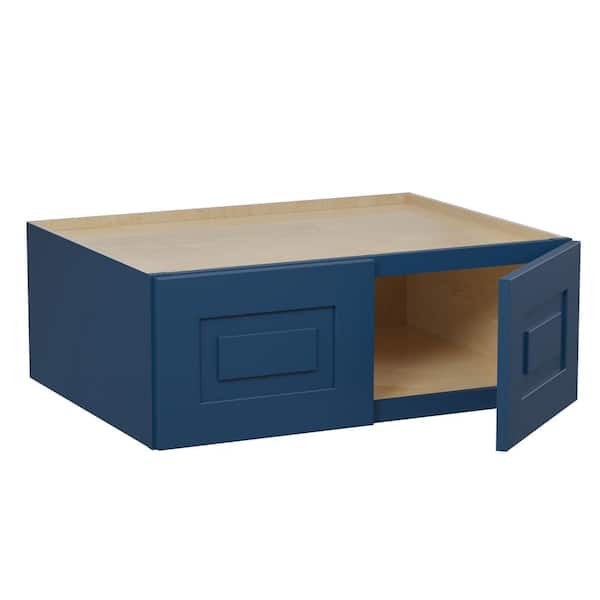 Home Decorators Collection Grayson 33 in. W x 24 in. D x 15 in. H Assembled Plywood Wall Bridge Kitchen Cabinet in Mythic Blue with Soft Close