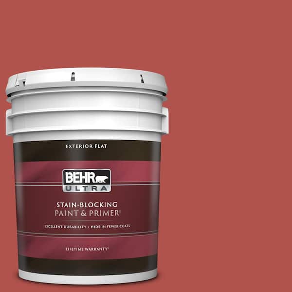 BEHR ULTRA 5 gal. #BIC-48 Fortune Red Flat Exterior Paint & Primer