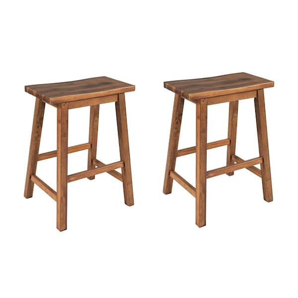 23.6 in. H Stool Walnut Rustic Rubber Wood Backless Bar Stool Counter Height Kitchen Dining