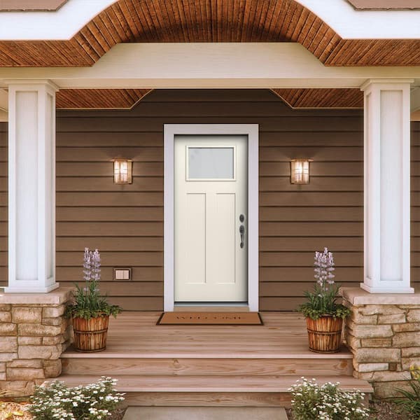 36 in. x 80 in. Left-Hand 1/4 Lite Craftsman Blanca Frosted Glass Primed Fiberglass Prehung Front Door