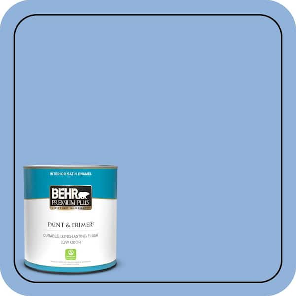 BEHR PREMIUM PLUS 1 qt. #580B-5 Cornflower Blue Satin Enamel Low Odor Interior Paint & Primer