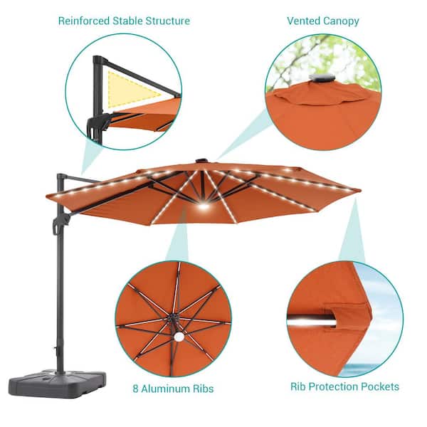 Sonkuki 11 ft. Round Solar LED Aluminum 360-Degree Rotation Sonkuki 11 ft. Round Solar LED Aluminum 360-Degree Rotation