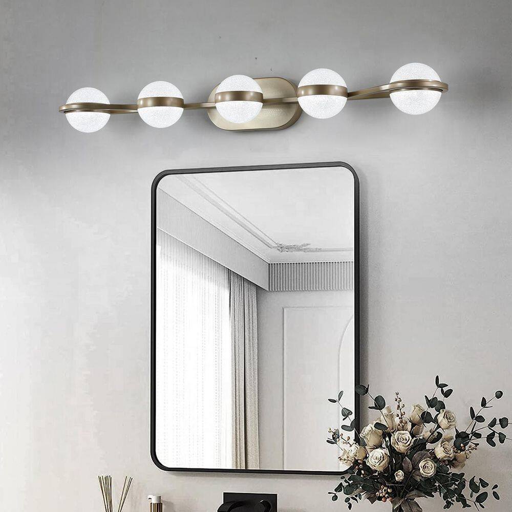35 in. 5-Light Gold Minimalist LED Vanity Light Over Mirror Bath Wall Lighting Fixtures price history on PriceWatchPro