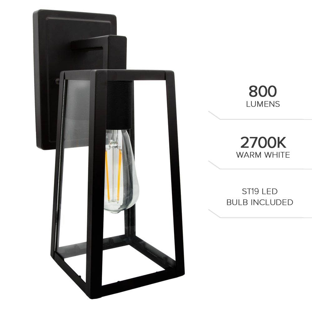 Black Metal and Clear Glass LED Outdoor Wall Sconce