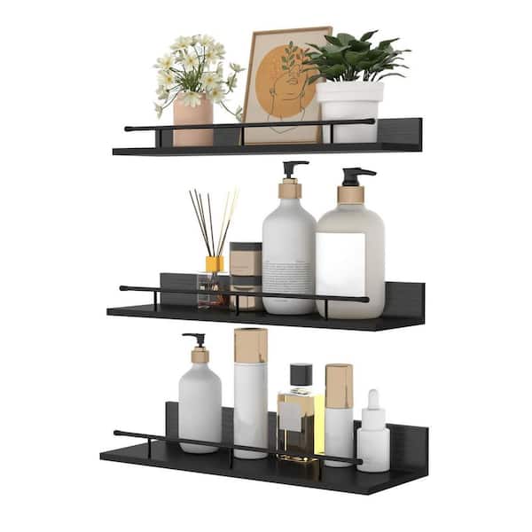 15.7 in. W x 5.5 in. D Wood Black Decorative Wall Shelf with Metal Guardrail