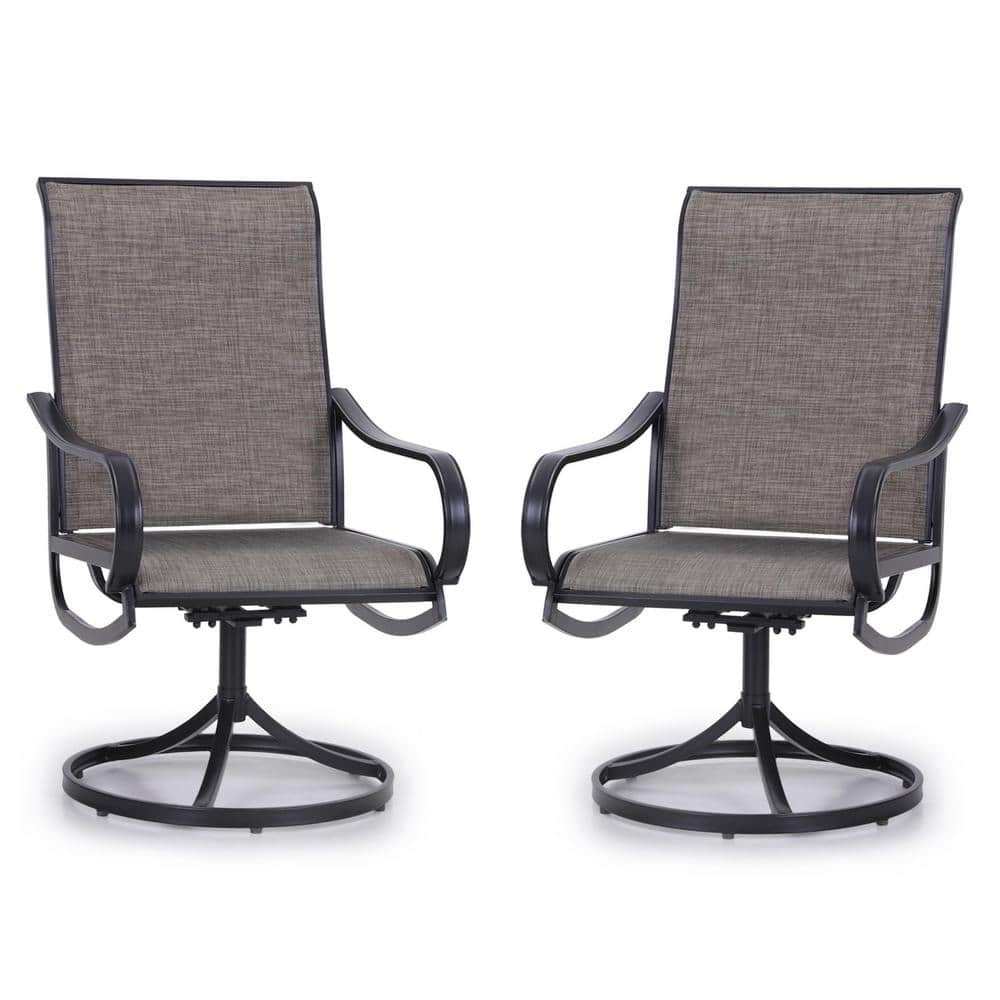 Outdoor Swivel Dining Chairs with Armrest and Textilene Mesh Fabric Set of 