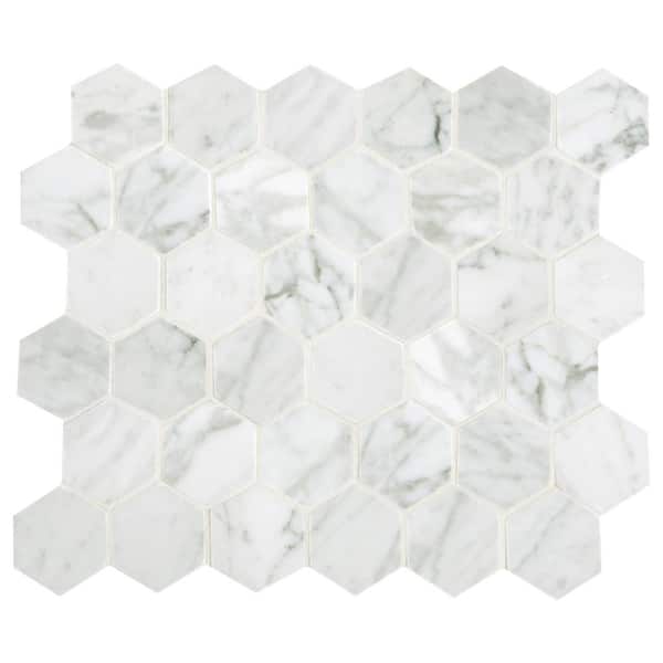 Daltile Premier Elegance Carrara White 12-1/2 in. x 13 in. Marble Hexagon Mosaic Tile (9.8 sq. ft./Case)