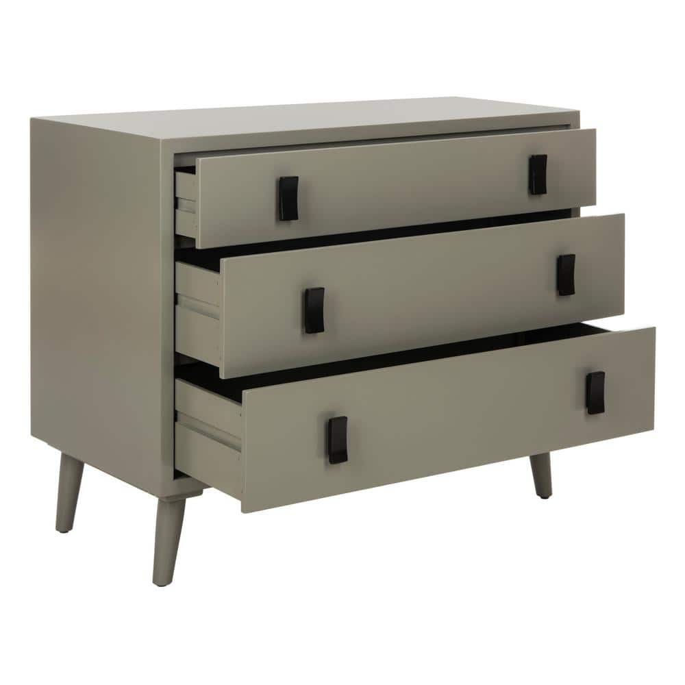 Transitional Gray 3-Drawer Chest with Black Metal Hardware