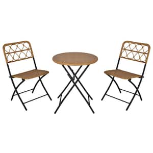 Natural 3-Pieces Metal Outdoor Bistro Set with 2-Chairs