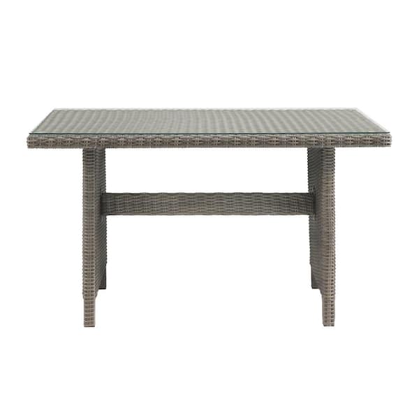 Alaterre Furniture Asti 30 in. H Rectangular All-Weather Wicker Outdoor Dining Table with Glass Top