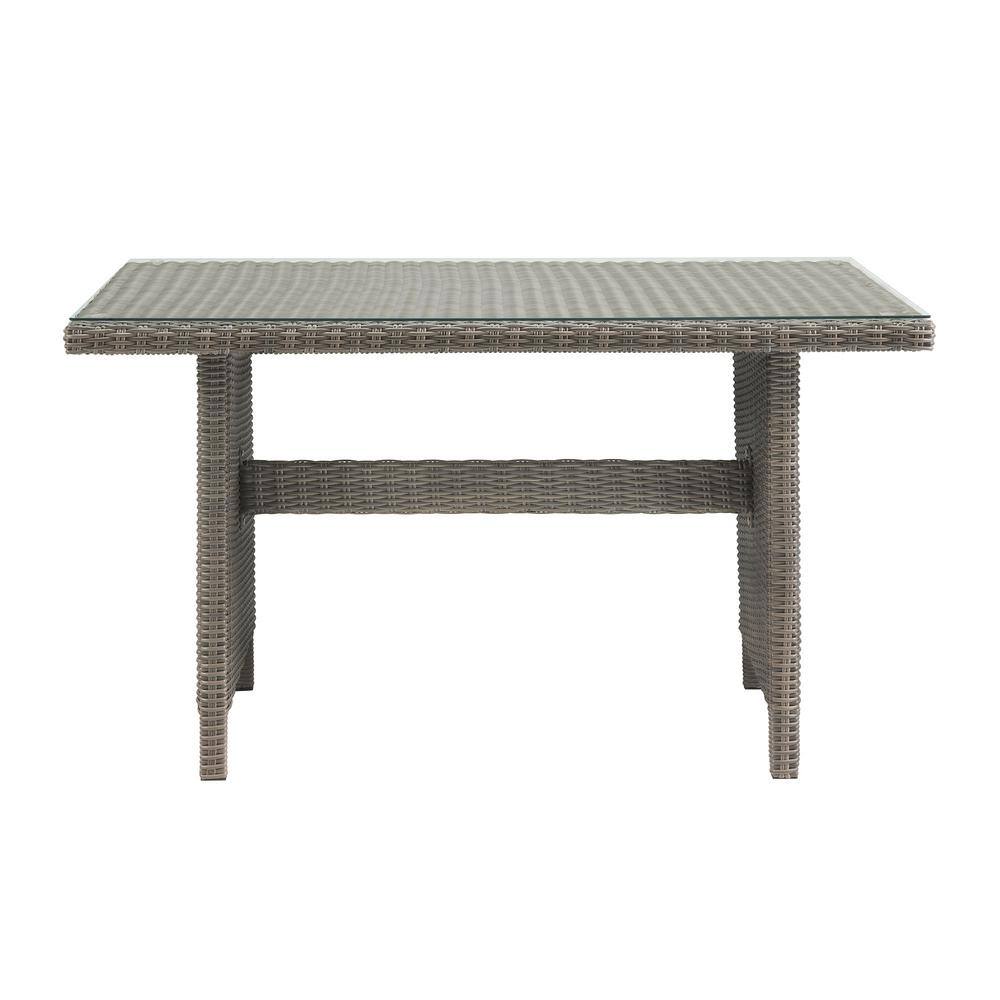 Gray Wicker 3-Piece Outdoor Dining Set with Glass Top Table