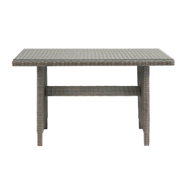 Pure Garden Asti Rectangular All-Weather Wicker Outdoor 30"H Dining Table with Glass Top