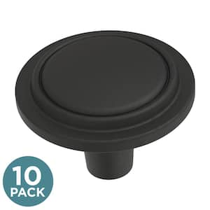 Top Ring 1-1/4 in. (32 mm) Matte Black Round Cabinet Knob (10-Pack)