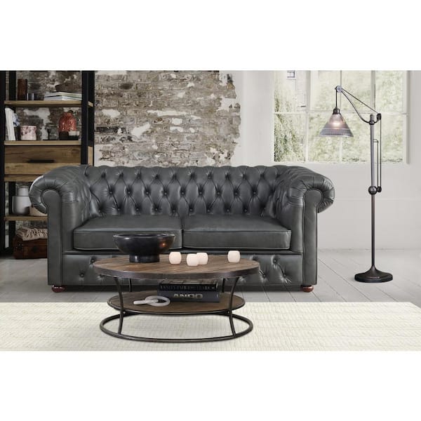 EVERGLADE HOME Rosalie 82.5 in. Rolled Arm Faux Leather Straight in Gray