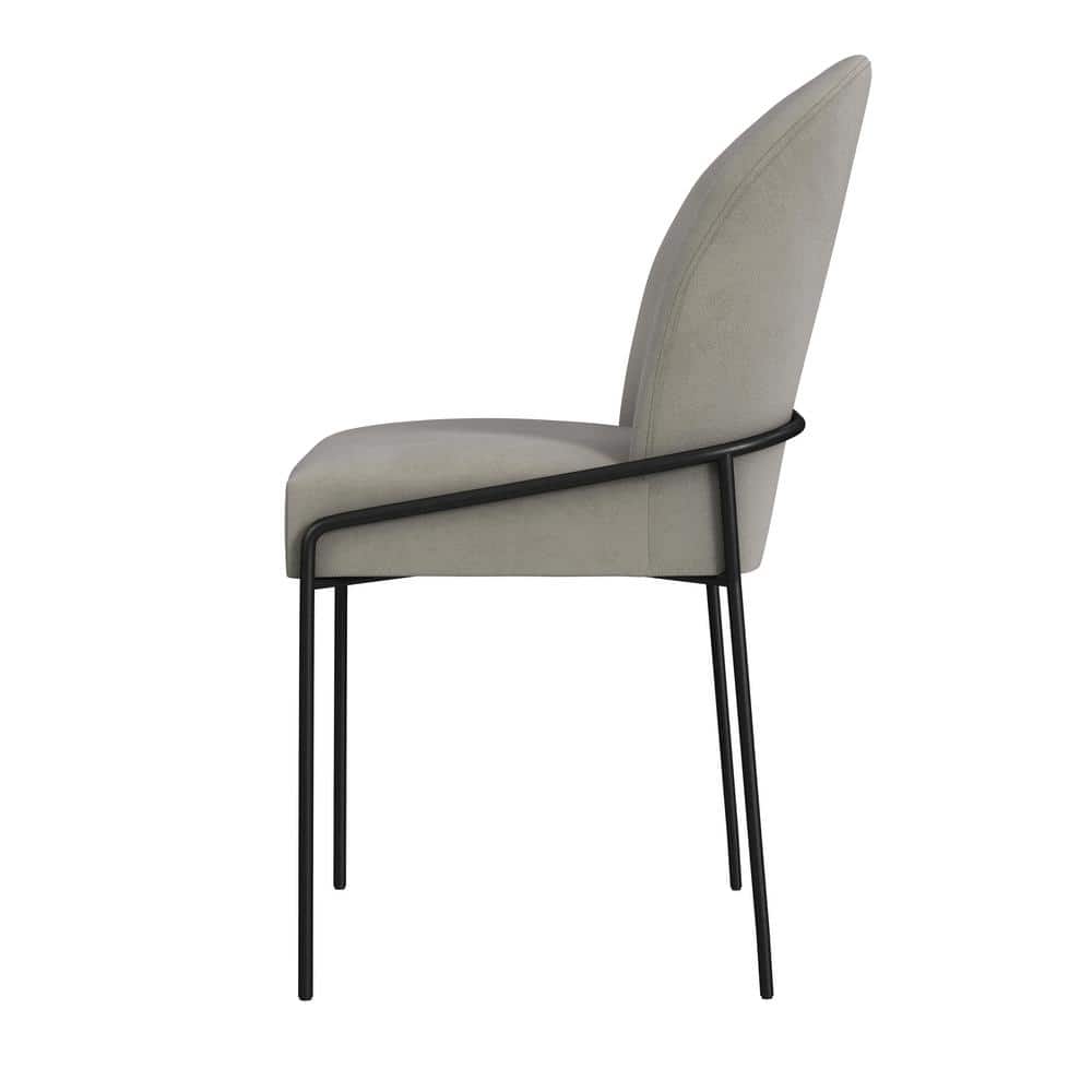 Fawn Velvet Upholstered Dining Chair with Black Metal Legs