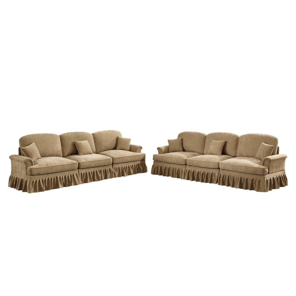 72 in. Flared Arm 6-piece Chenille Modular Sectional Sofa with Removable Skirts and Spindle Legs in Light Coffee price history on PriceWatchPro