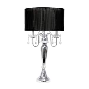 31 in. Chrome Cascading Crystal Table Lamp with Black Fabric Shade