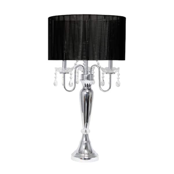 Lalia Home 31 in. Chrome Cascading Crystal Table Lamp with Black Fabric Shade