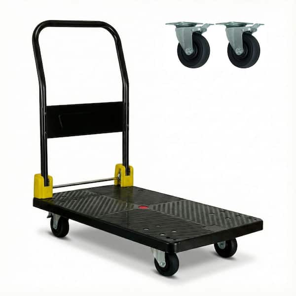 440 lbs. Capacity Platform Truck Flatbed Cart Heavy Duty Steel Foldable Push Cart Dolly with Swivel Brake Casters