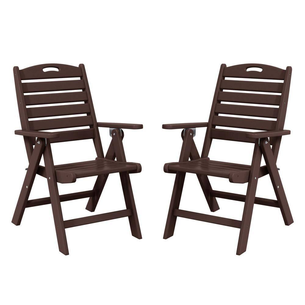 Laguna Outdoor Patio Set of 2 Folding Highback Dining Chairs w/ Adjustable Recline in Dark Brown price history on PriceWatchPro