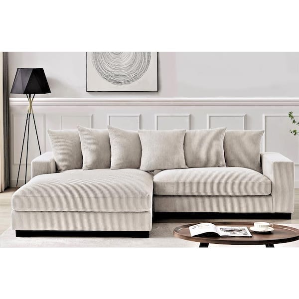 US Pride Furniture "Payan 102.4 in W Square Arm 2-piece L-Shaped Polyester Corduroy Left Facing Sectional Sofa in. Ivory"