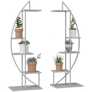 60.75 in. H Indoor/Outdoor 5-Tier Gray Metal Plant Stand Display Shelf with Hangers for Patio Garden Balcony