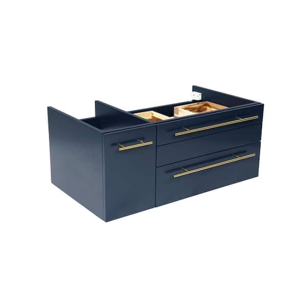 Fresca Lucera 35 in. Wall Mount Single Bath Vanity Cabinet without Top in Royal Blue - Vessel Sink Compatible - Right Version