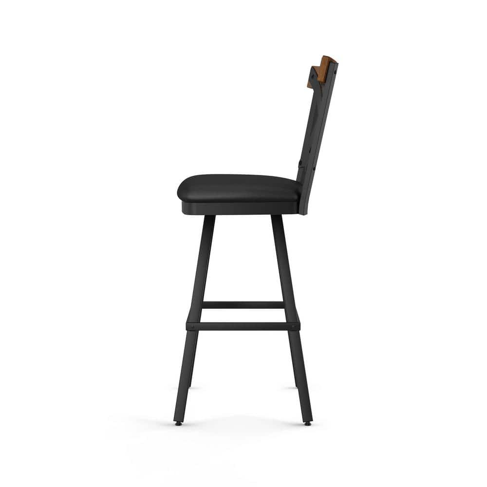 Snyder Black Swivel Bar Stool with Wood and Leather