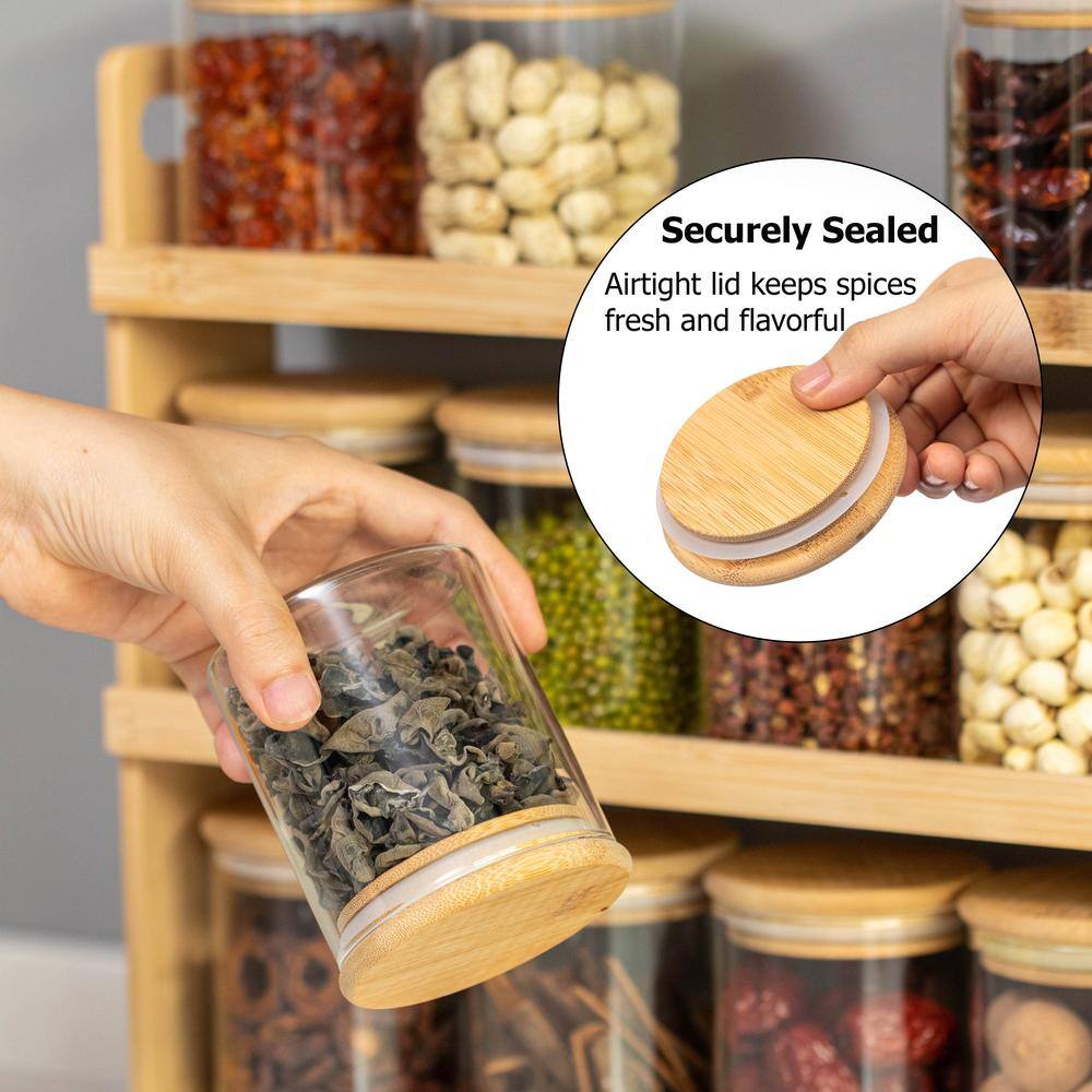 Versatile 3-Tier Bamboo Spice Rack with 12 Glass Jars
