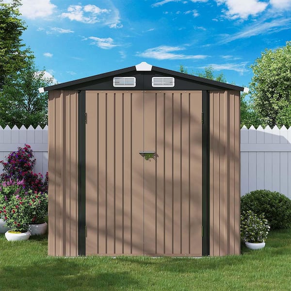 5 ft. W x 3 ft. D Storage Metal Shed with Metal Floor Base Frame, Lockable Door and Vents, Brown (15 sq. ft. )