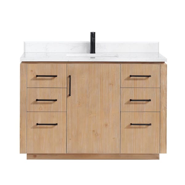San 48 in.W x 22 in.D x 33.8 in.H Single Sink Bath Vanity in Fir Wood Brown with White Composite Stone Top