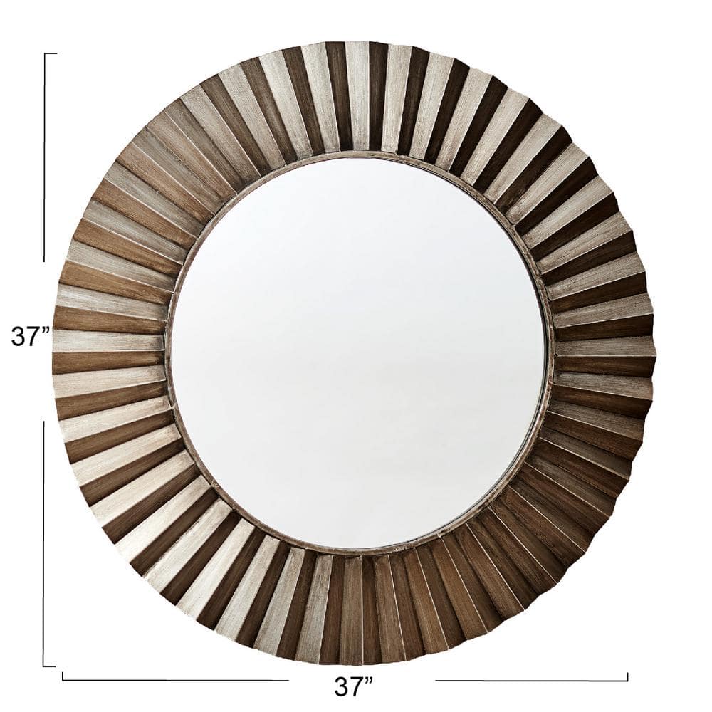Large Bronze and Gold Round Sunburst Wall Mirror