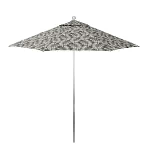 9 ft. Silver Anodized Aluminum Market Patio Umbrella with Fiberglass Ribs & Push-Lift in Palm Graphite Pacifica Premium