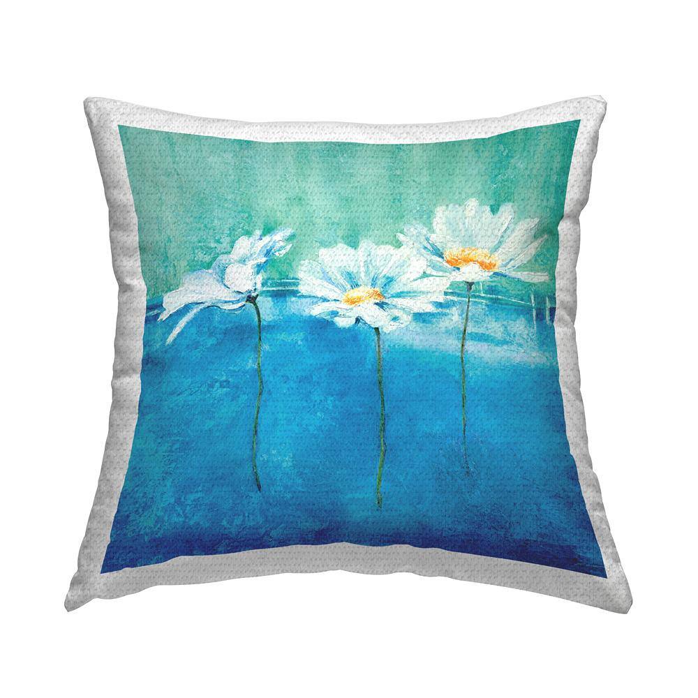 Daisies Blooming Abstract Flowers Blue Square Outdoor Throw Pillow price history on PriceWatchPro