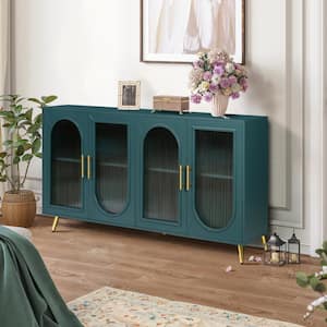 Green 60 in. Wood Accent Storage Cabinet with Four-Door and Adjustable Shelf