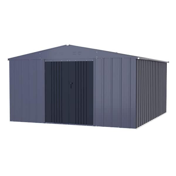 10 ft. W x 12 ft. D Outdoor Metal Storage Shed in Gray (120 sq. ft.)