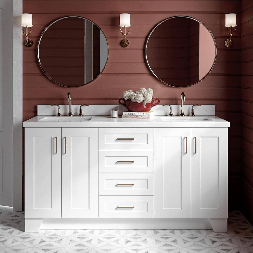 Taylor 66 in. Double Sink Freestanding Bathroom Vanity in White with Pure White Quartz Top price history on PriceWatchPro