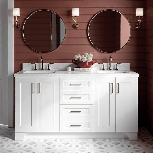 ARIEL Taylor 67 in. W x 22 in. D x 36 in. H Double Sink Freestanding Bath Vanity in White with Pure White Quartz Top