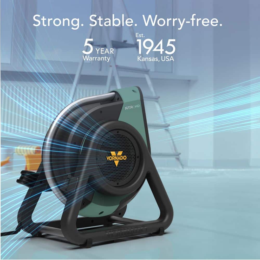 Green and Black Heavy Duty 3-Speed Floor Fan with Cord Storage