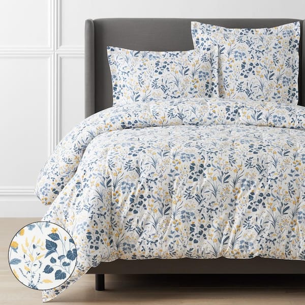 The Company Store Legends Hotel Palmeros Floral Wrinkle-Free White Multi Twin Sateen Duvet Cover