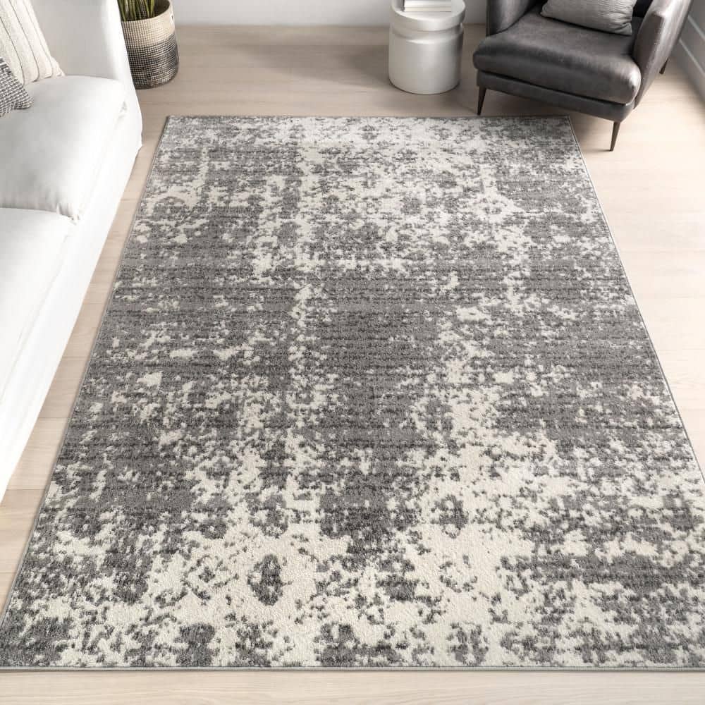 Gray Abstract 9' x 12' Stain-Resistant Synthetic Area Rug