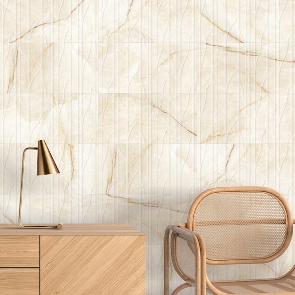 Spanish Solario Deco Gold 12 in. x 24 in. Matte 3D Textured Marble Look Porcelain Wall Tile(5-Pieces,10.76 sq. ft./Case)