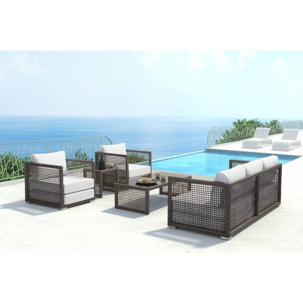 ZUO Coronado Cocoa Outdoor Sunproof Fabric Lounge Chair with Light Gray Cushion