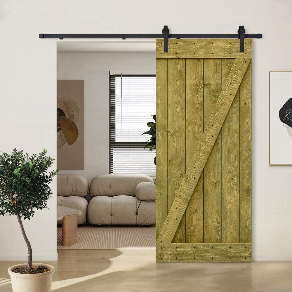 84'' Jungle Green Solid Wood Barn Door Kit with Matte Black Hardware