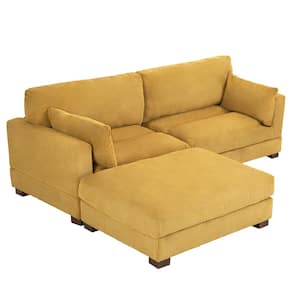 84.8 in. W Square Arm 2-Piece Corduroy Fabric L-Shaped Sectional Sofa in. Orange