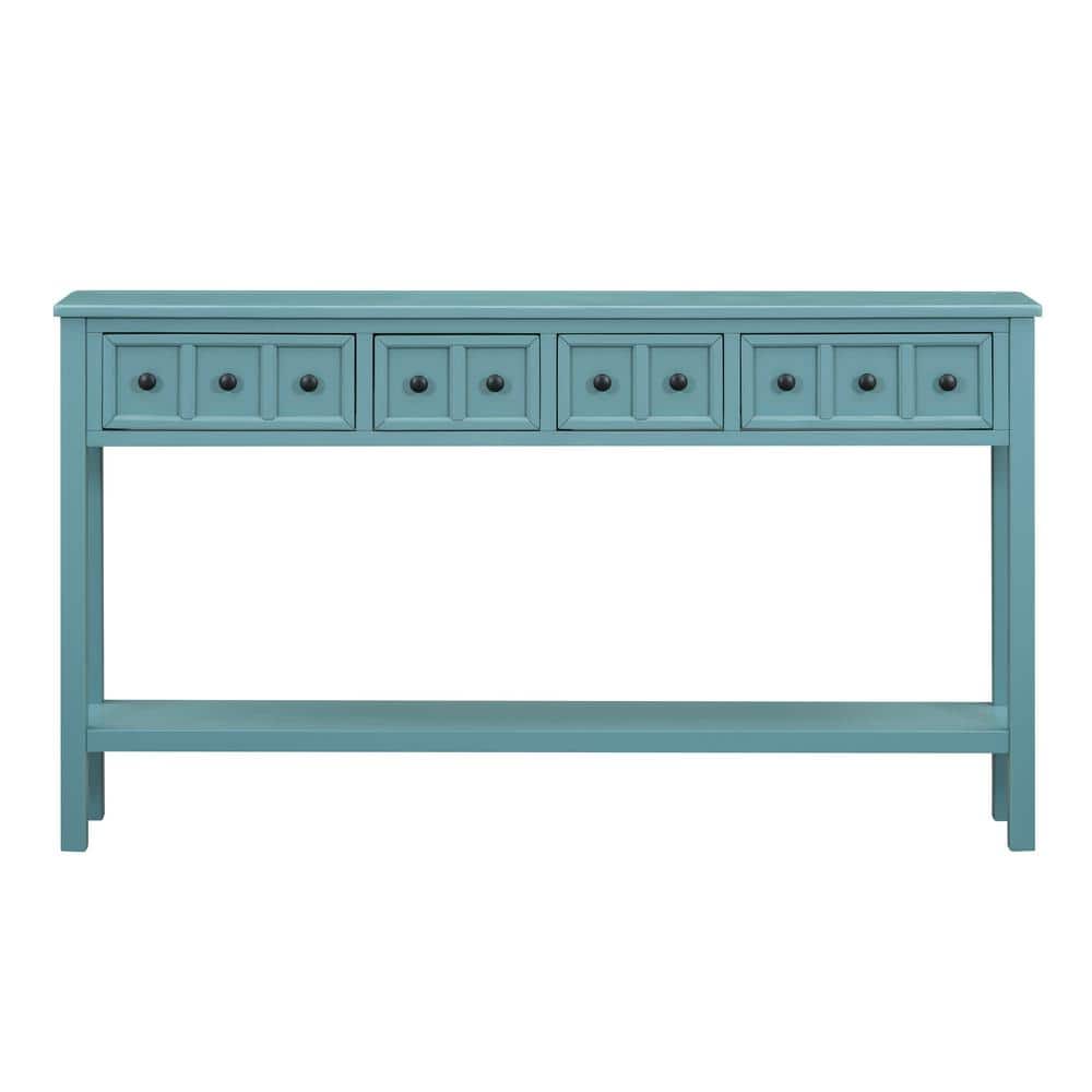 60 in. Turquoise Green Rectangle Wood End Table, Rustic Entryway Console Ta