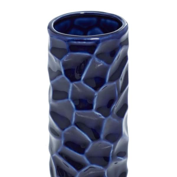 3 in., 12 in. Dark Blue Ceramic Decorative Vase with Varying Patterns (Set of 3)