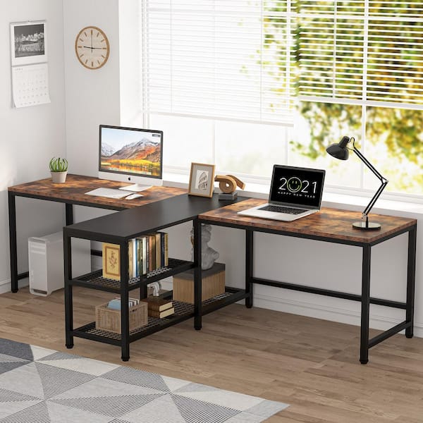 Modern Writing Desk - 40 Inch Office Table with Storage and Hooks, Wood  Computer Desk for Bedroom, Small Home Office, PC Table Desk, Black